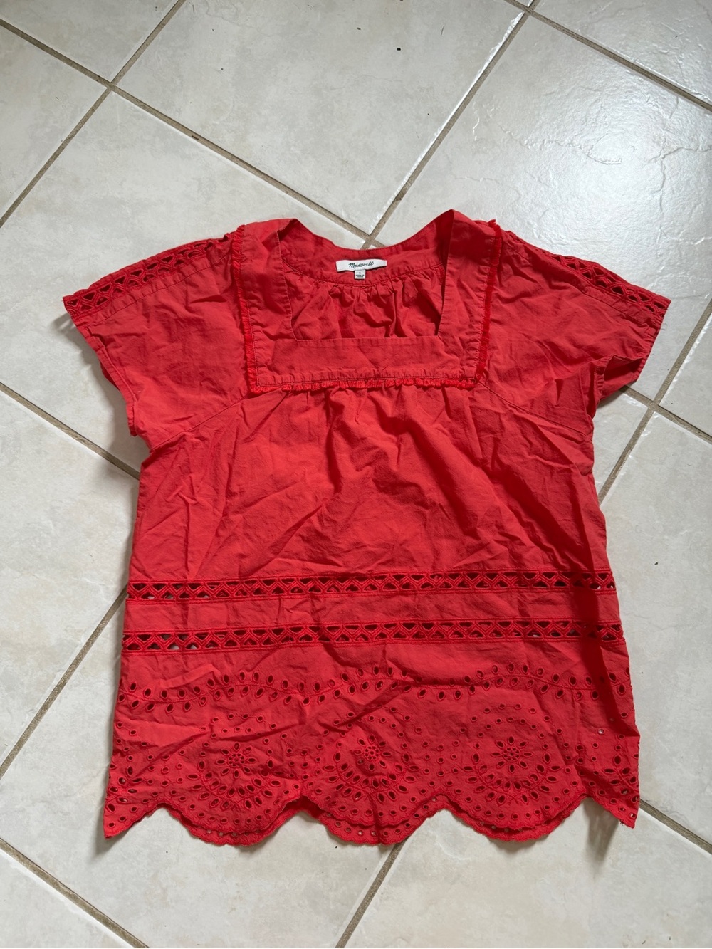 Red Eyelet Short Sleeve Top - Madewell